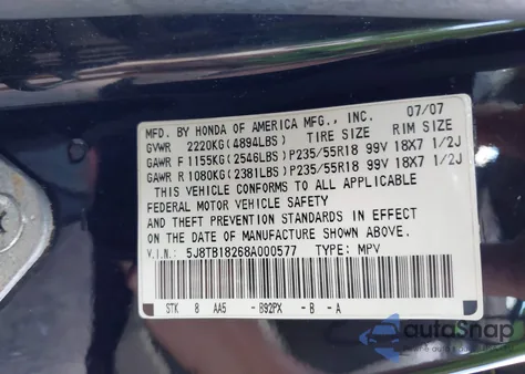 2008 Acura Rdx z USA, uszkodzony, nr VIN 5J8TB18268A000577